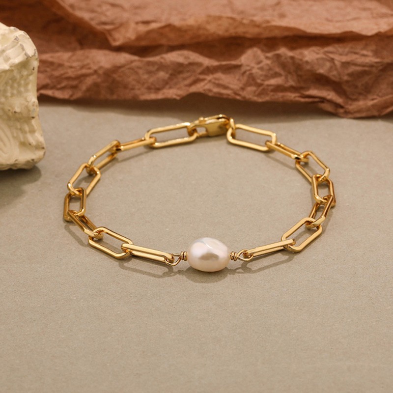 Adjustable Baroque Pearl Chain Bracelet 