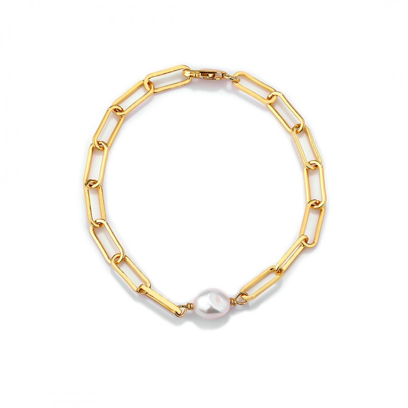 Adjustable Baroque Pearl Chain Bracelet 