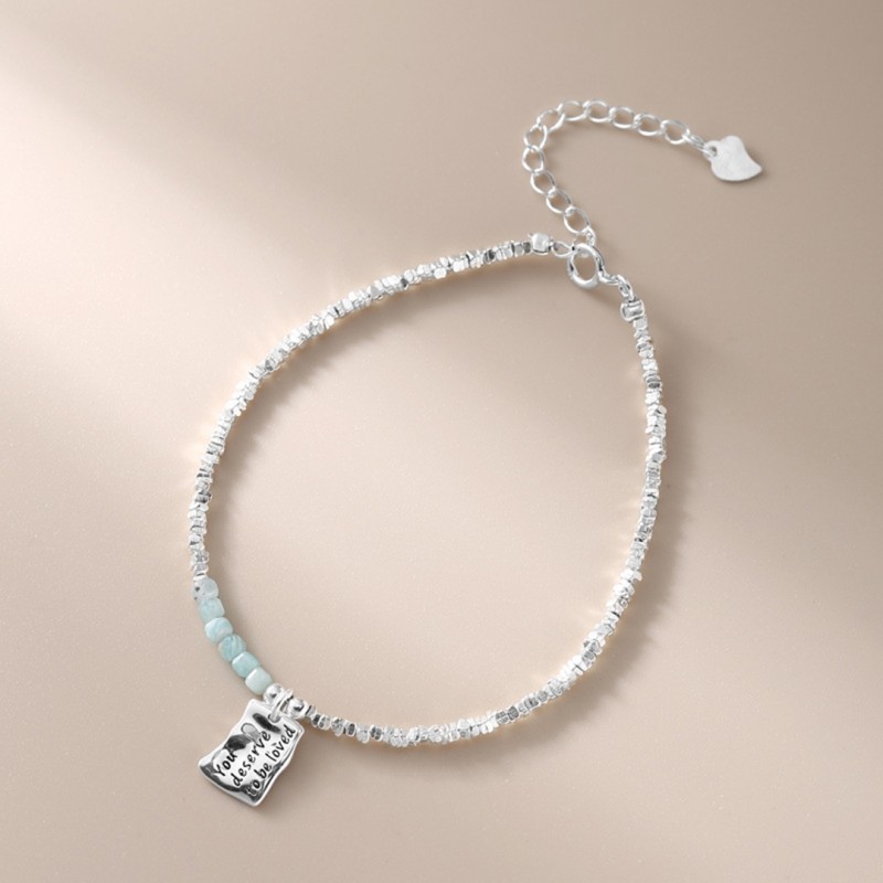 Irregular Square Plate Letter Charm Bracelet 