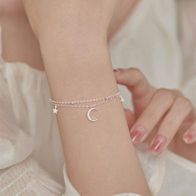 Unique Double-Layered Star and Moon Bracelet