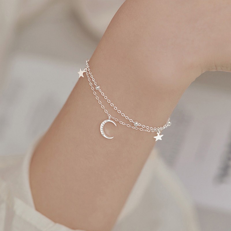 Unique Double-Layered Star and Moon Bracelet