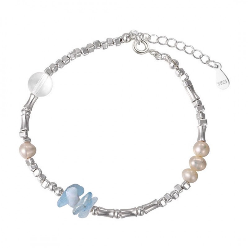 Irregular Sapphire Freshwater White Crystal Pearl Bracelet   