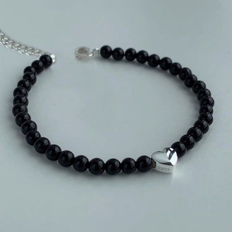 Heart-shaped Black Agate Niche Design Bracelet