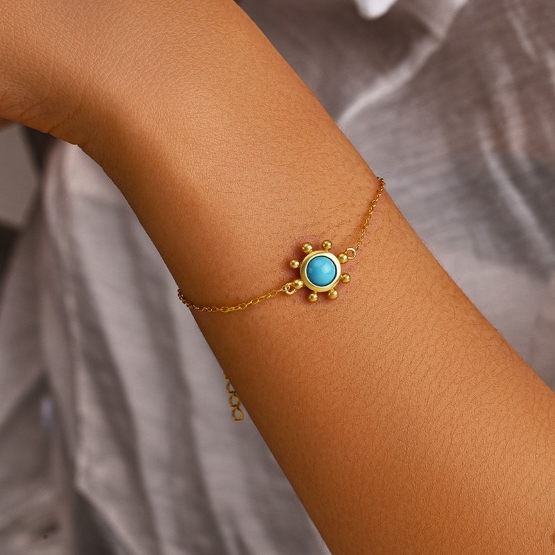 Minimalist Turquoise Flower Disk Bracelet