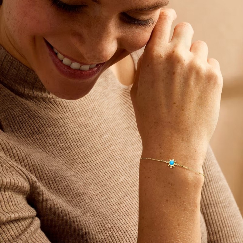 Minimalist Turquoise Flower Disk Bracelet