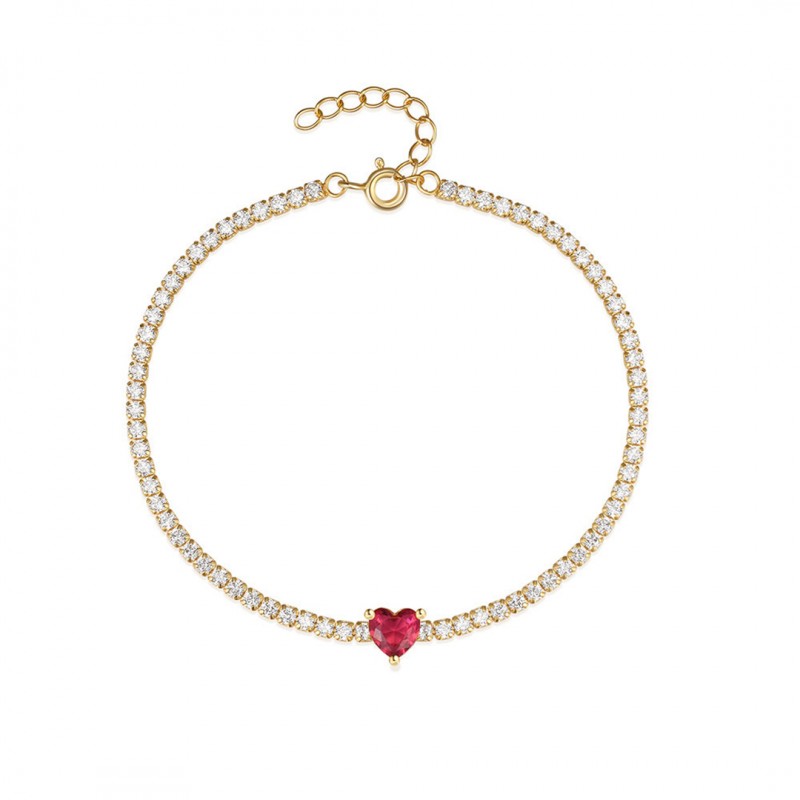 Luxurious Colorful Diamond Tennis Bracelet with Vintage Red Heart