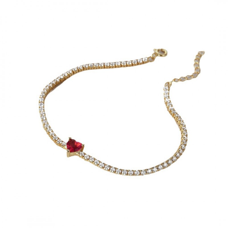 Luxurious Colorful Diamond Tennis Bracelet with Vintage Red Heart