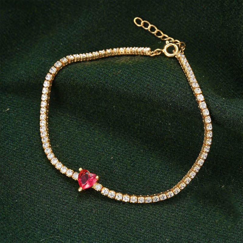 Luxurious Colorful Diamond Tennis Bracelet with Vintage Red Heart