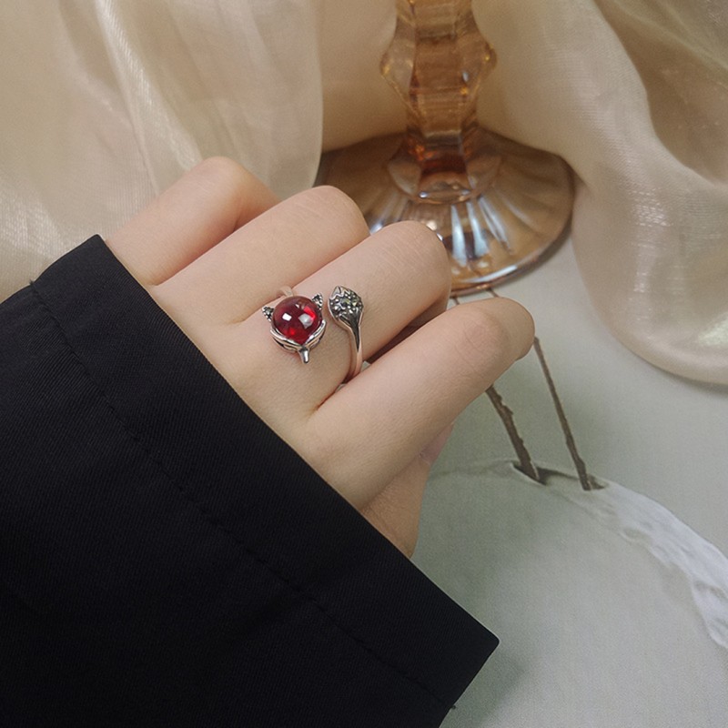 Garnet Fox Ring for Ladies with Open Design