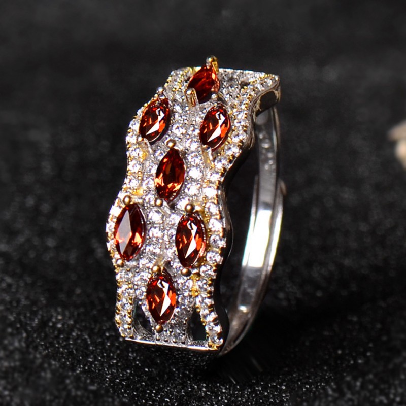 Garnet Adjustable Open Ring