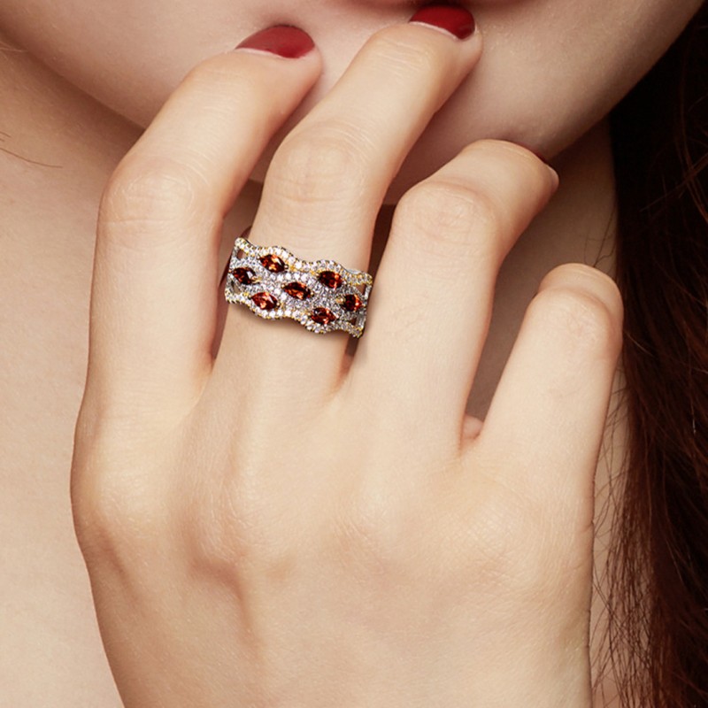 Garnet Adjustable Open Ring