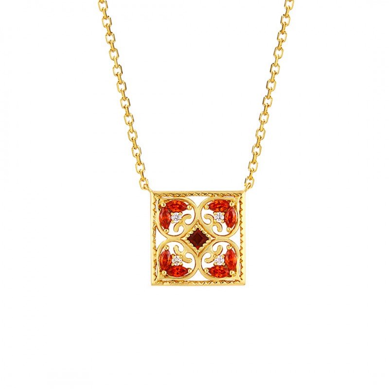 Square Hollow Garnet Pendant Necklace for Women