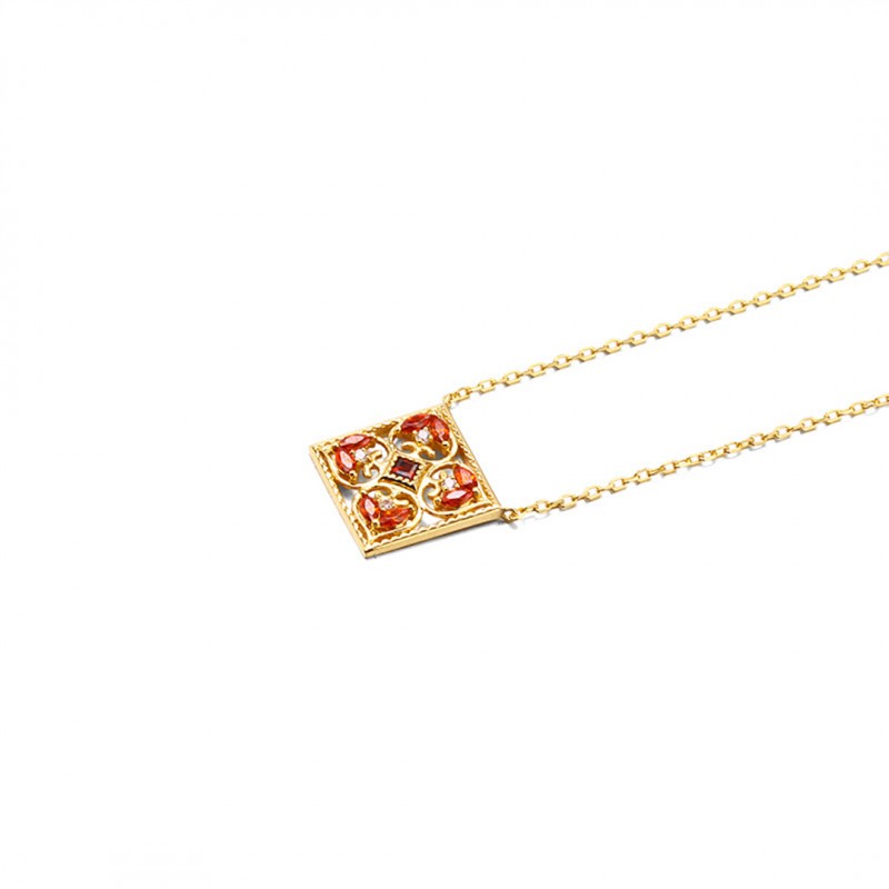 Square Hollow Garnet Pendant Necklace for Women