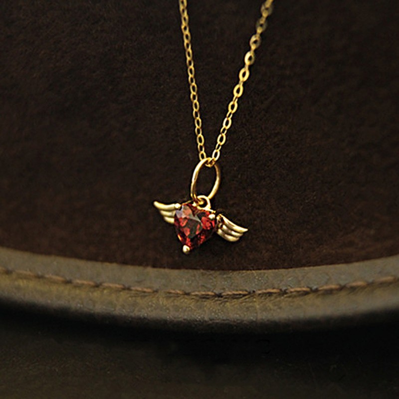 Angel Wings Necklace with Garnet 