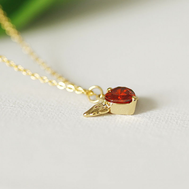 Angel Wings Necklace with Garnet 