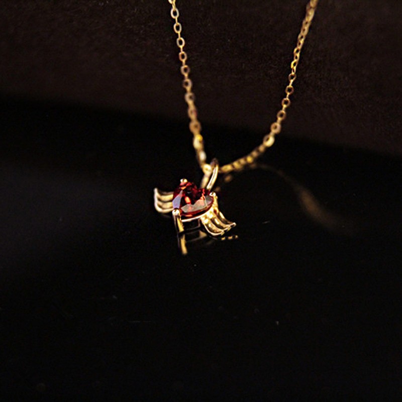 Angel Wings Necklace with Garnet 