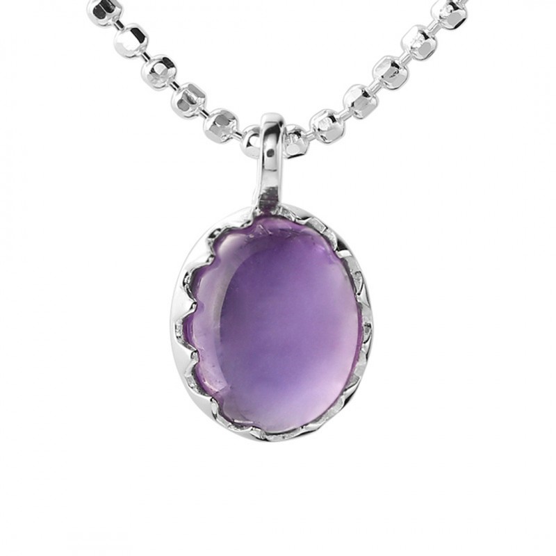 Simple Oval Amethyst Pendant Necklace 