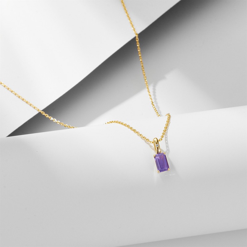 Square Amethyst Pendant Necklace 