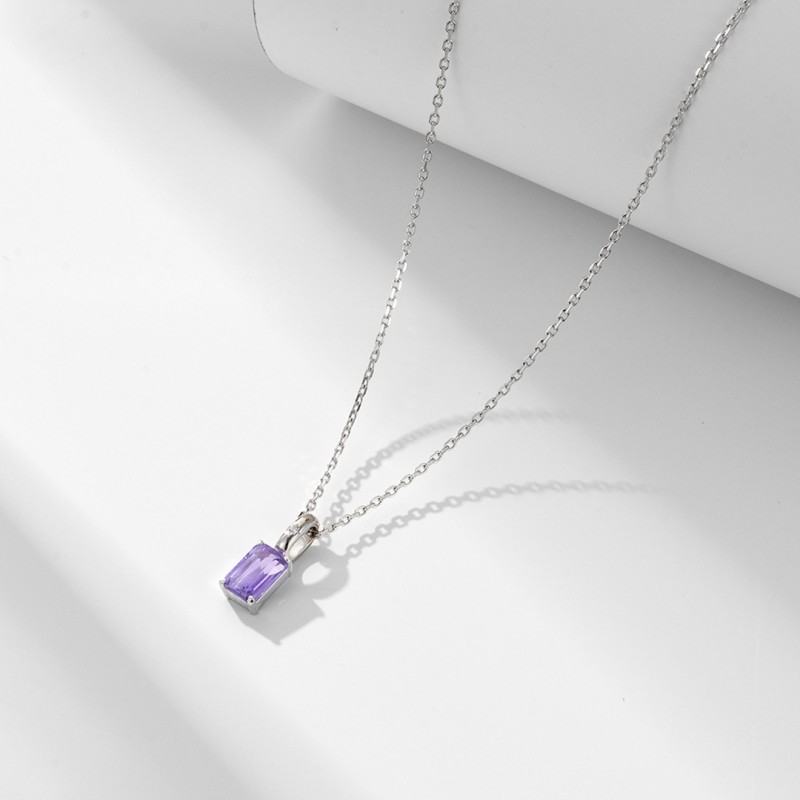 Square Amethyst Pendant Necklace 