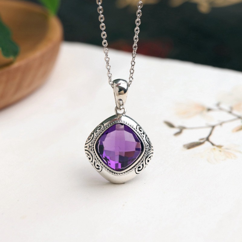 Indonesian Pendant Necklace with Amethyst Inlay