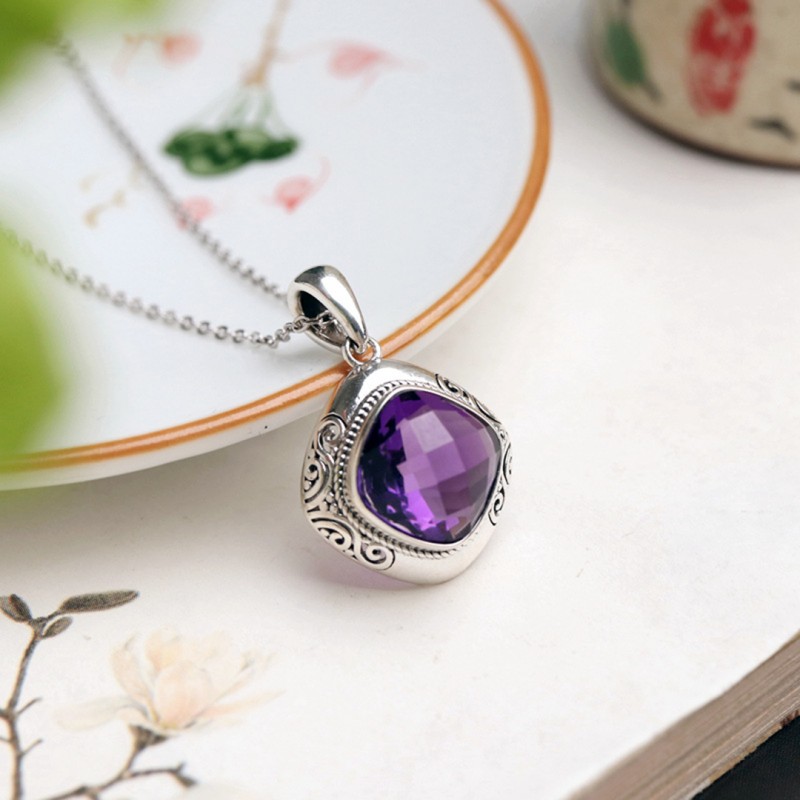 Indonesian Pendant Necklace with Amethyst Inlay