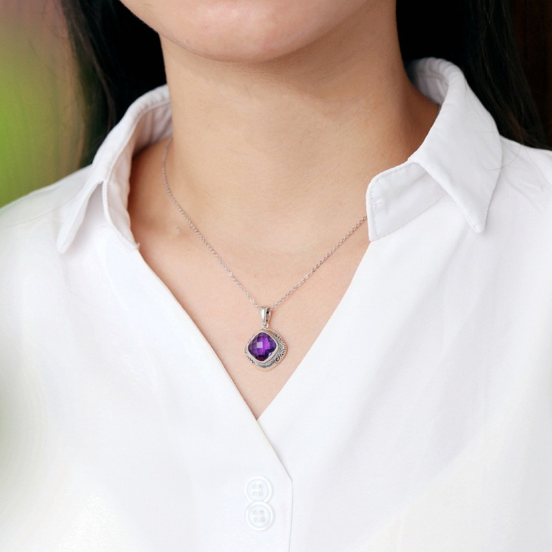 Indonesian Pendant Necklace with Amethyst Inlay