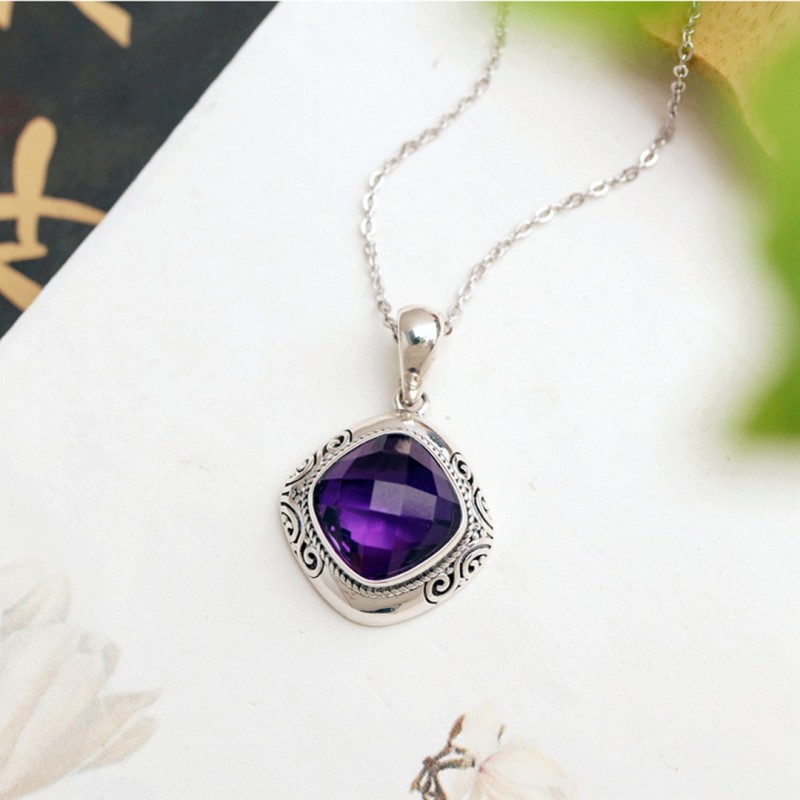 Indonesian Pendant Necklace with Amethyst Inlay