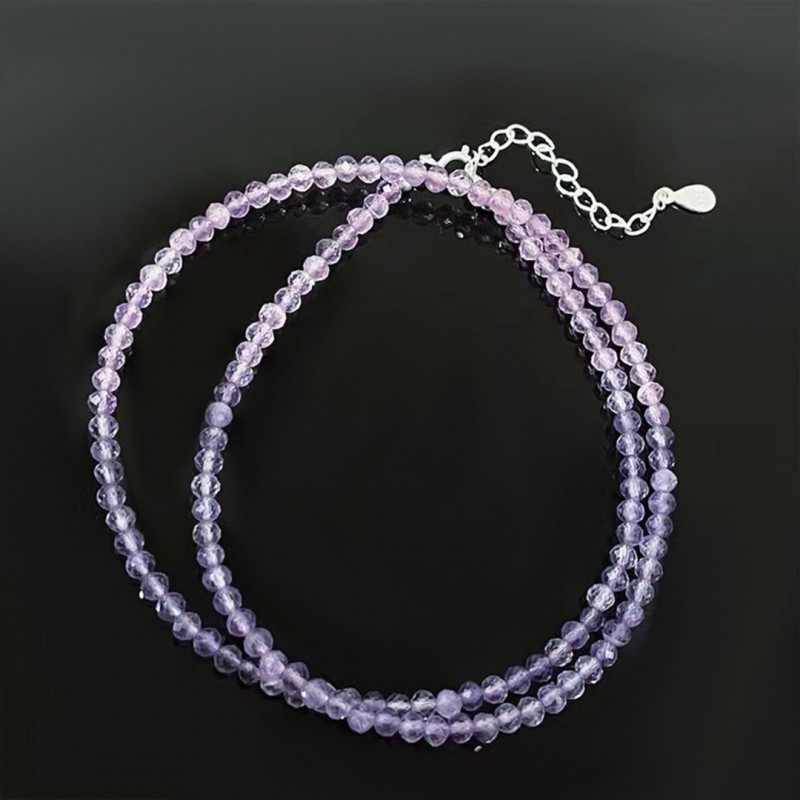 Elegant and Stylish Collarbone Necklace with Simple Amethyst Bead Strand