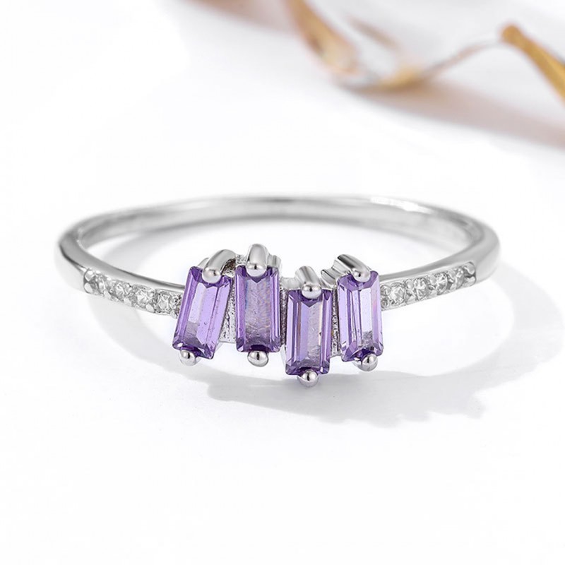 Square Amethyst Cubic Zirconia Ring 