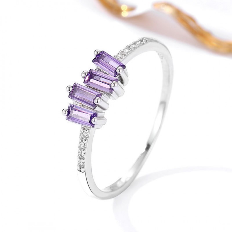 Square Amethyst Cubic Zirconia Ring 