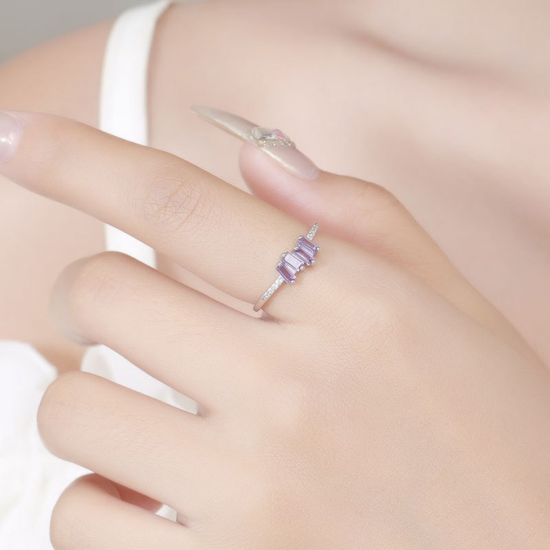 Square Amethyst Cubic Zirconia Ring 