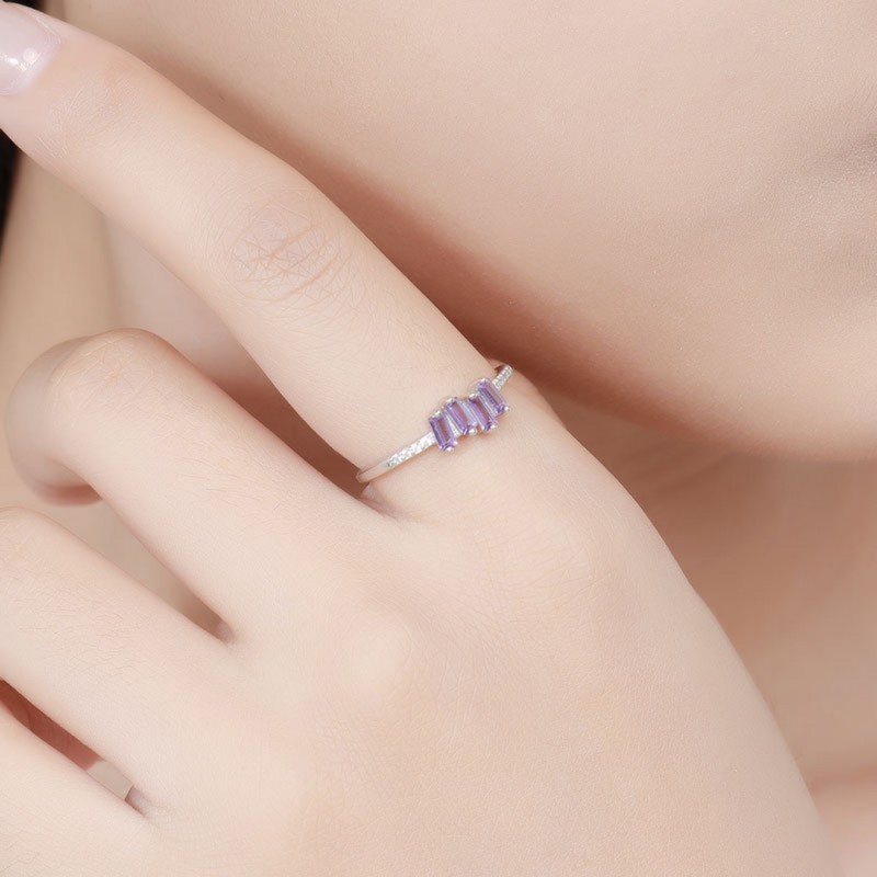 Square Amethyst Cubic Zirconia Ring 