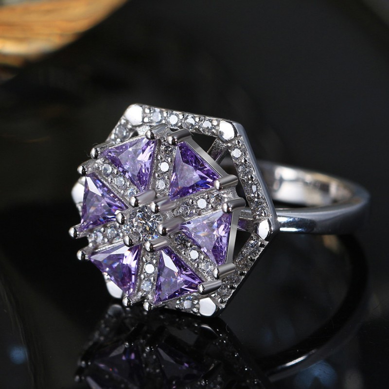 Rotatable Purple Cubic Zirconia Ring 