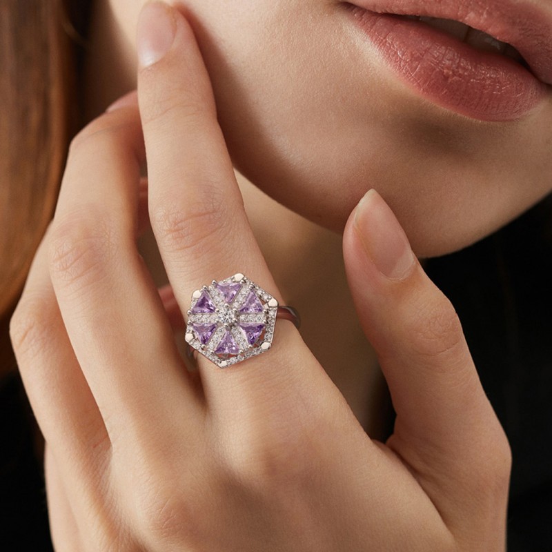 Rotatable Purple Cubic Zirconia Ring 