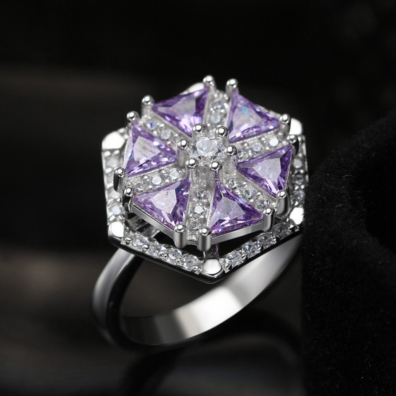 Rotatable Purple Cubic Zirconia Ring 