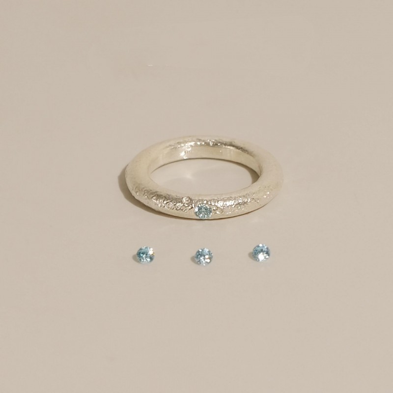 Minimalist Matte Texture Ring with Brushed Aquamarine