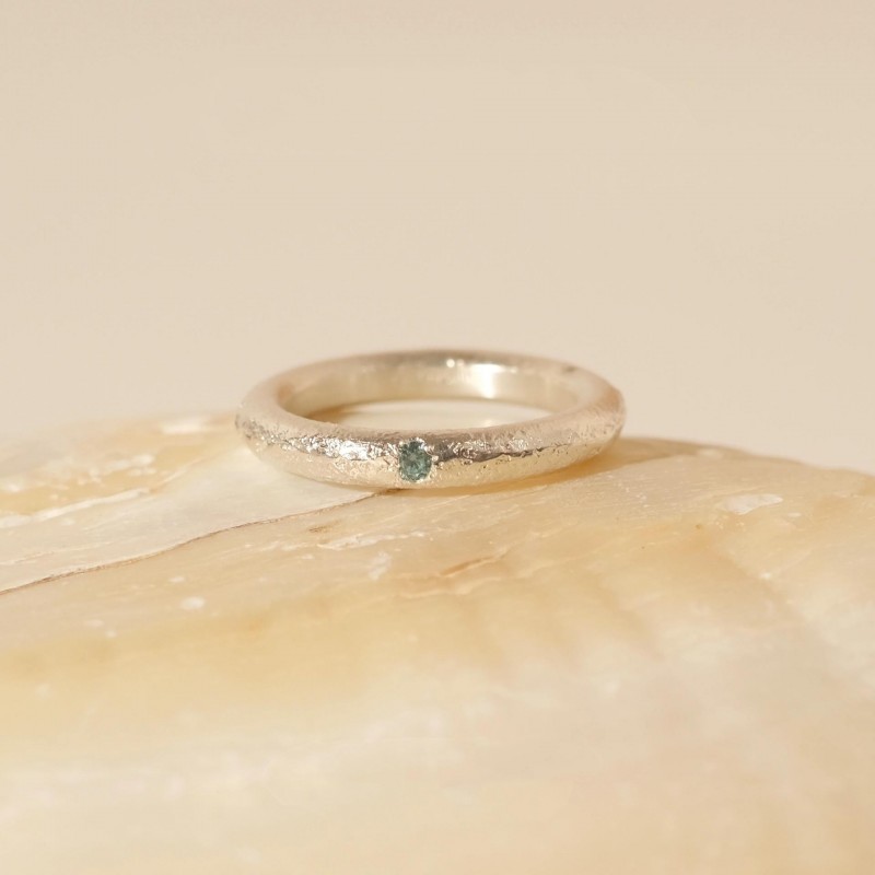 Minimalist Matte Texture Ring with Brushed Aquamarine