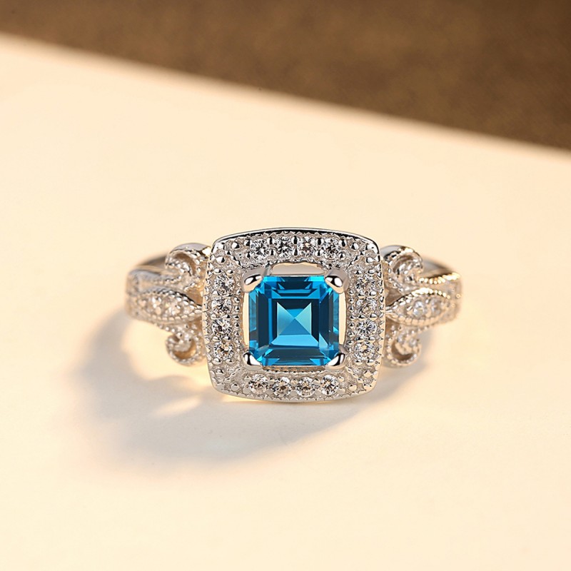 Silver Micro-set Aquamarine Ring