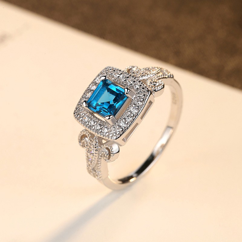 Silver Micro-set Aquamarine Ring