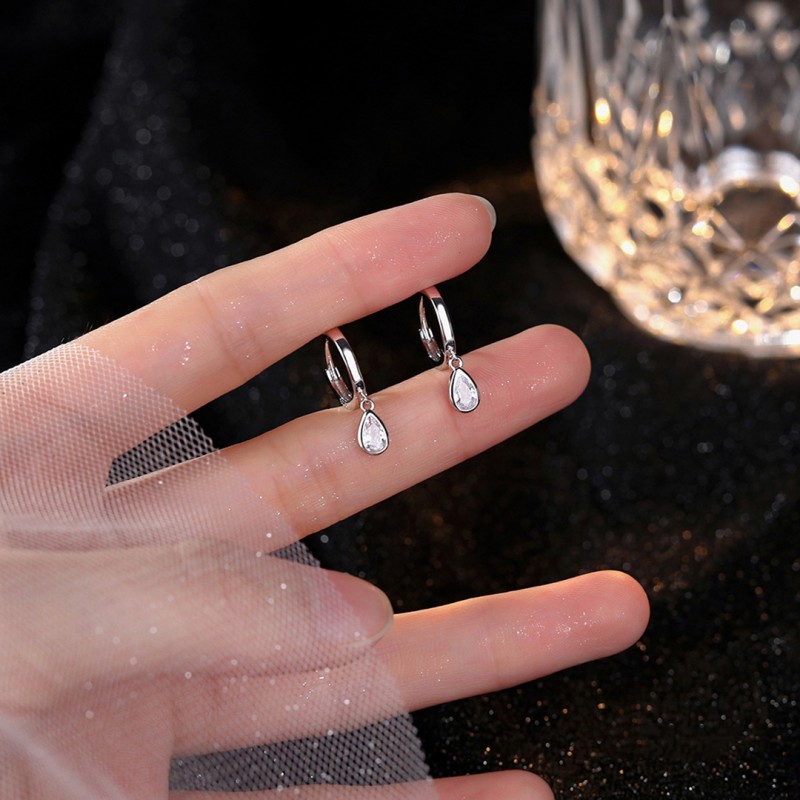 Water Drop Cubic Zirconia Earrings for Women, Light Luxury Niche