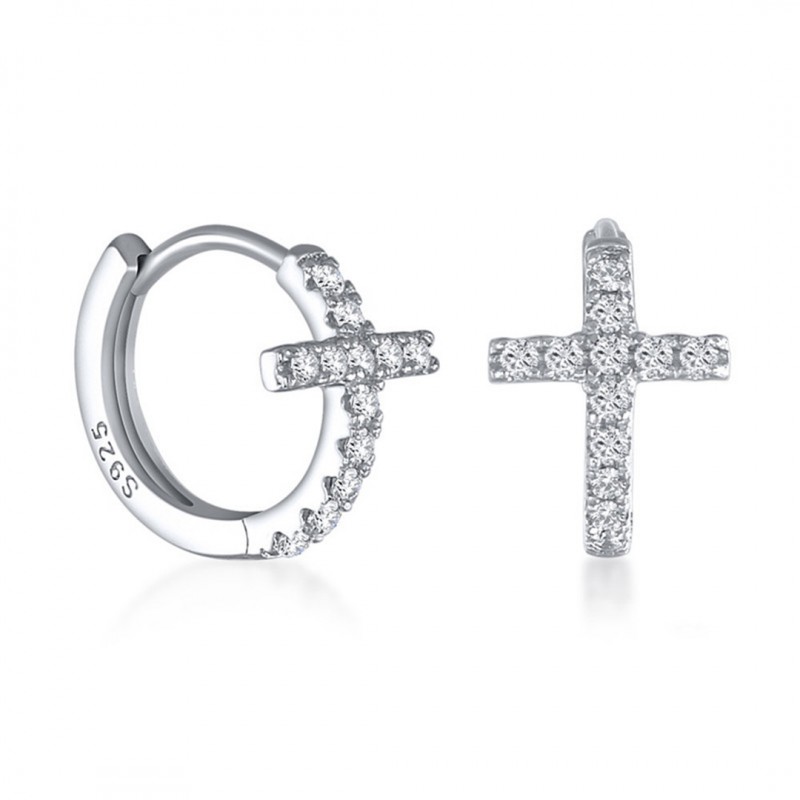 Cross Cubic Zirconia Hoop Earrings