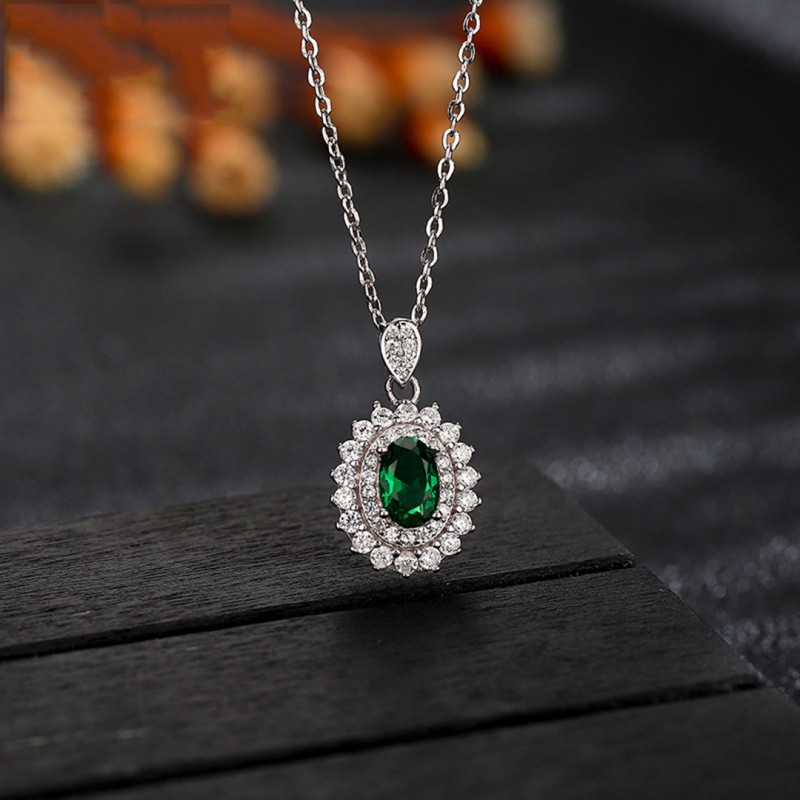 Round Tourmaline Gemstone Pendant Luxurious Full Diamond Necklace