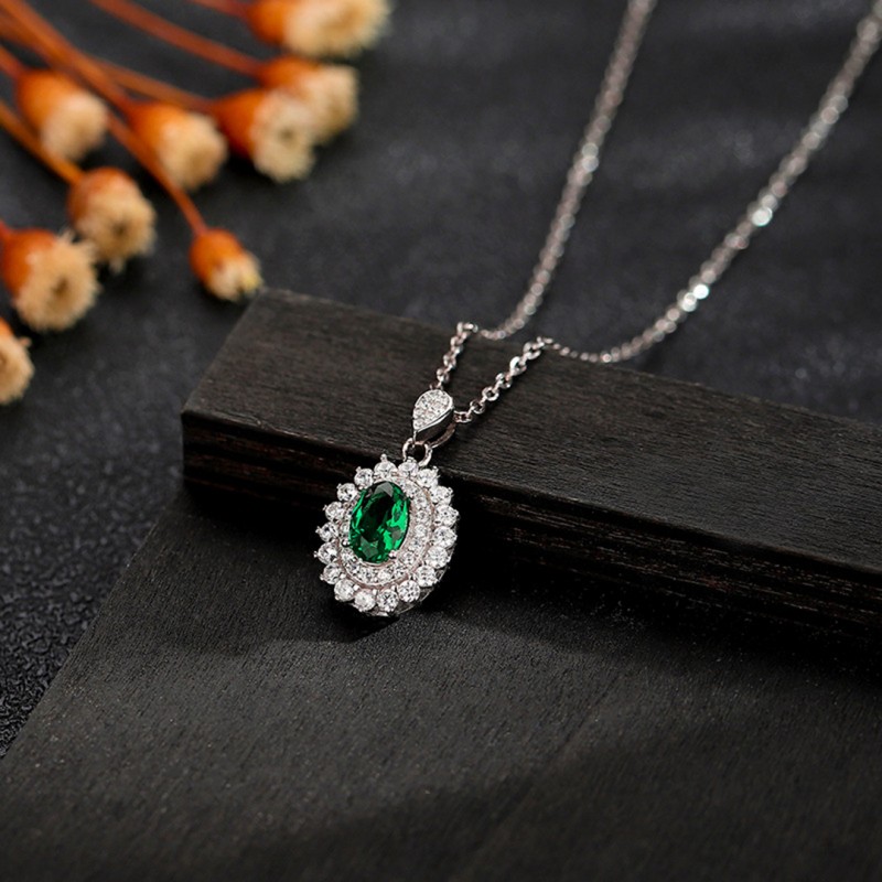 Round Tourmaline Gemstone Pendant Luxurious Full Diamond Necklace