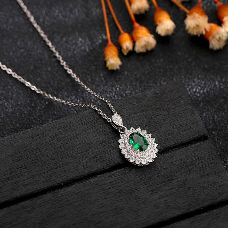 Round Tourmaline Gemstone Pendant Luxurious Full Diamond Necklace