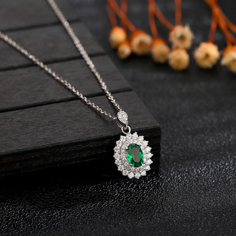 Round Tourmaline Gemstone Pendant Luxurious Full Diamond Necklace