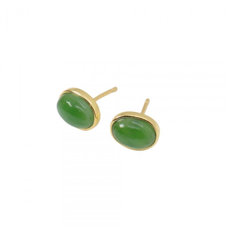 Jade Stud Earrings, Egg-faced Natural 