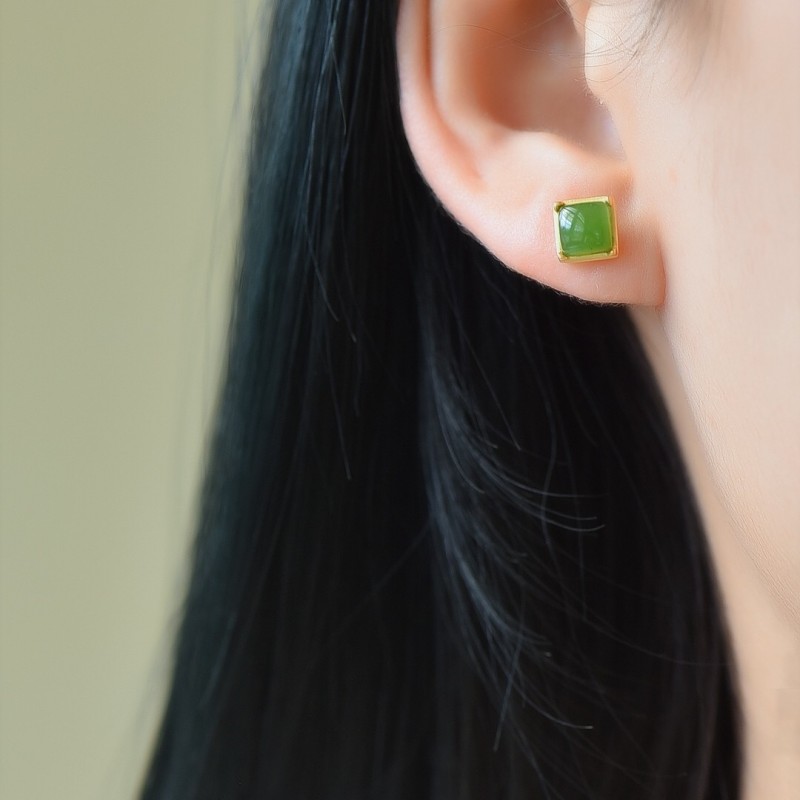 Classic Square Jade Stud Earrings 