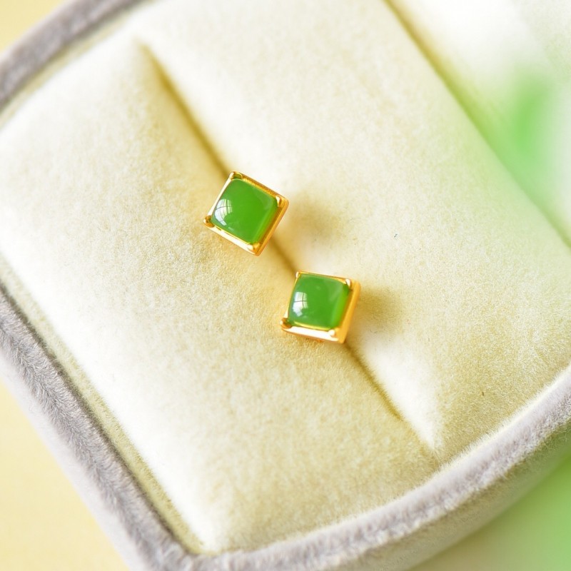 Classic Square Jade Stud Earrings 