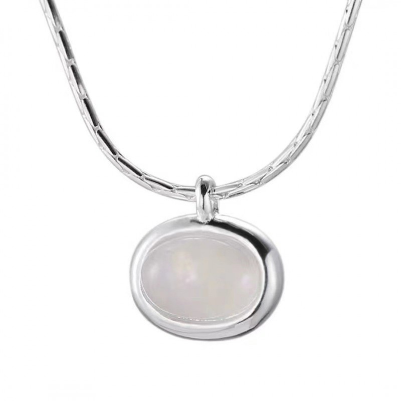 Iridescent Moonstone Necklace Oval Pendant 