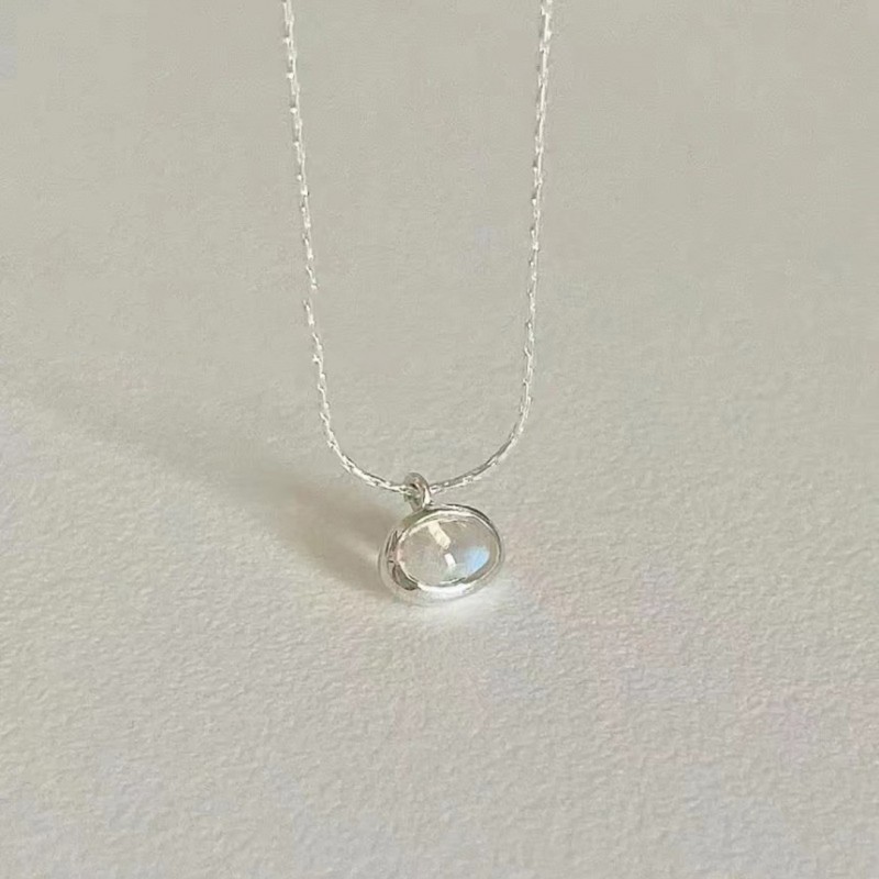 Iridescent Moonstone Necklace Oval Pendant 